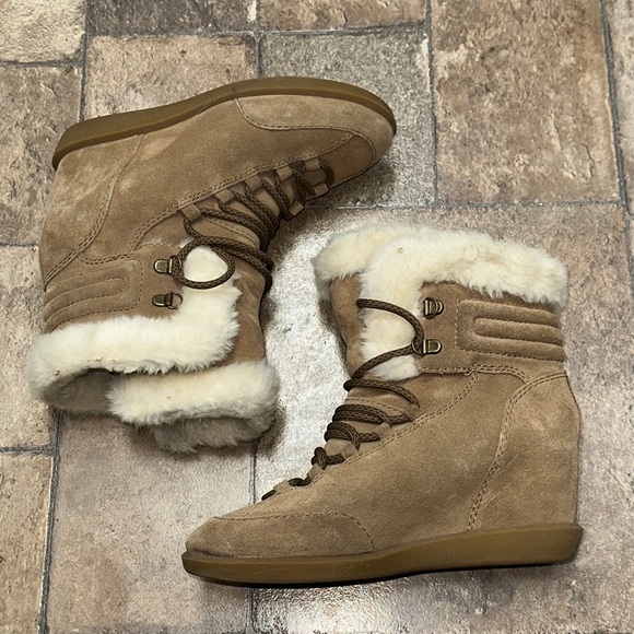 Nine west  Tan Suede Faux Fur Winter Snow Boots | Cozy Lace-Up Boots |Size 7.5 - Picture 3 of 8